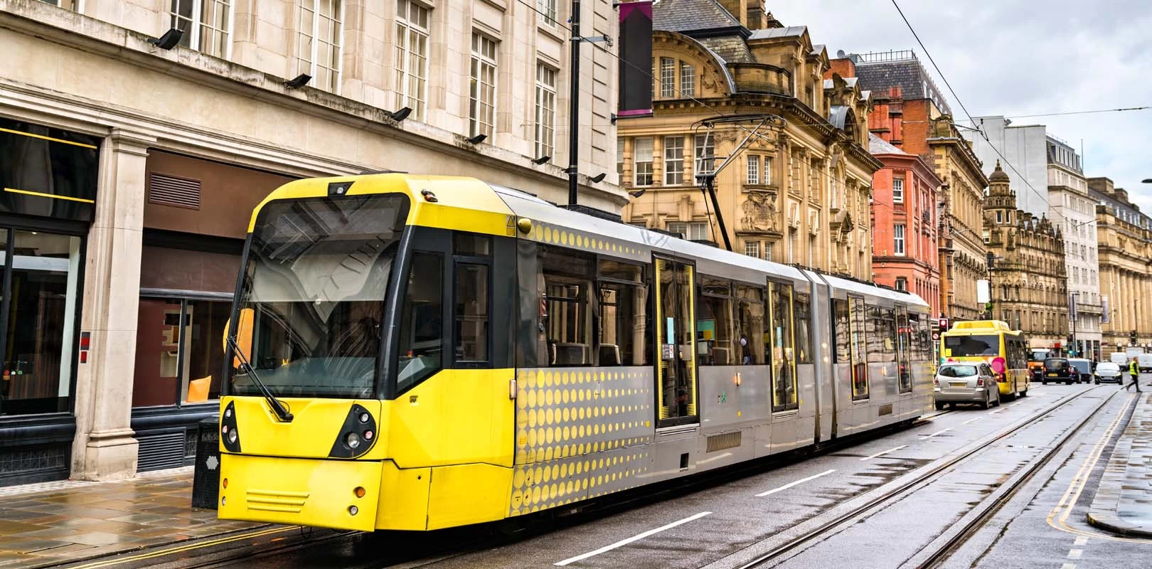 city tram in the center of Manchester