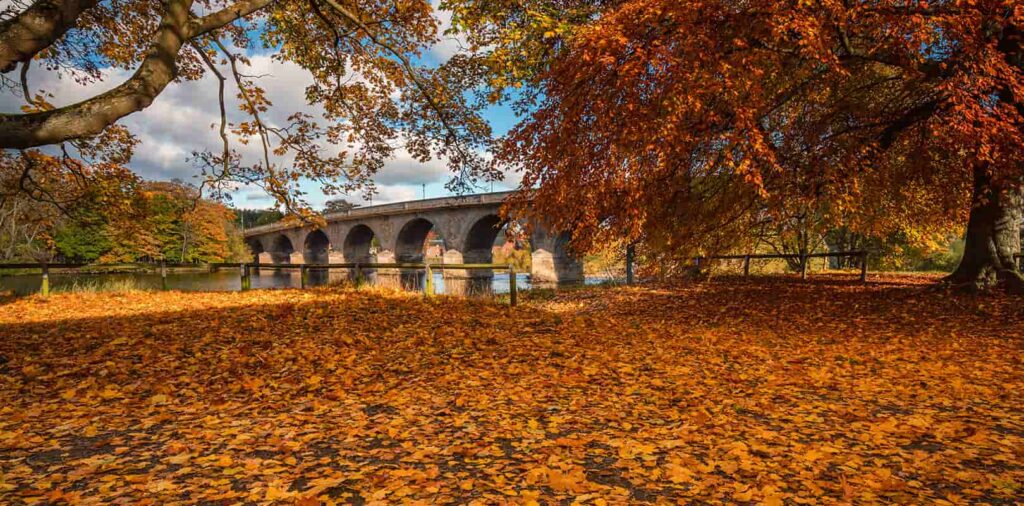 Hexham Bridge crossing the River Tyne in Hexham