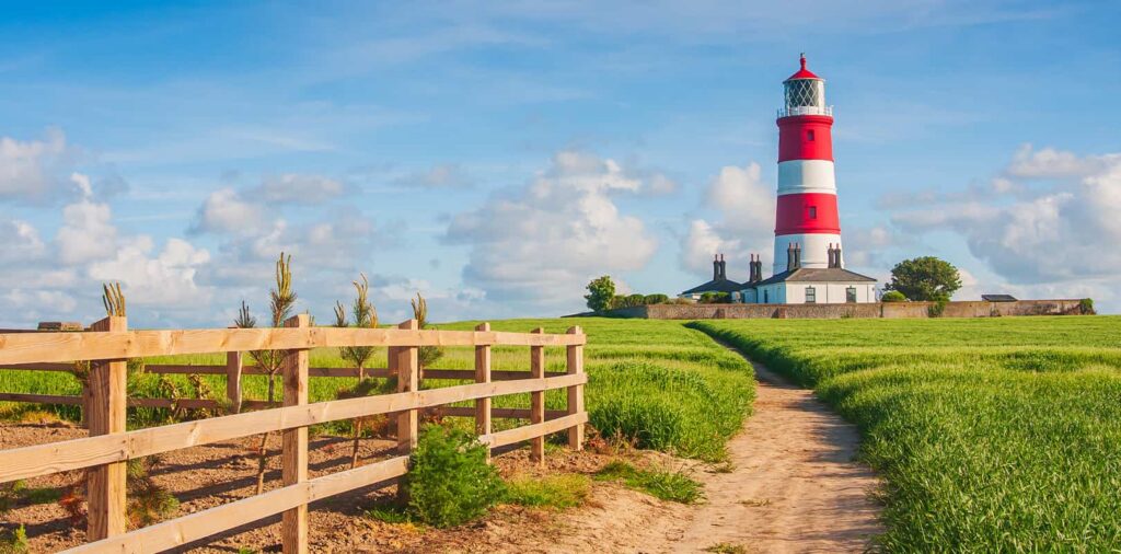 Happisburgh Lighthouse located in Norfolk, England.