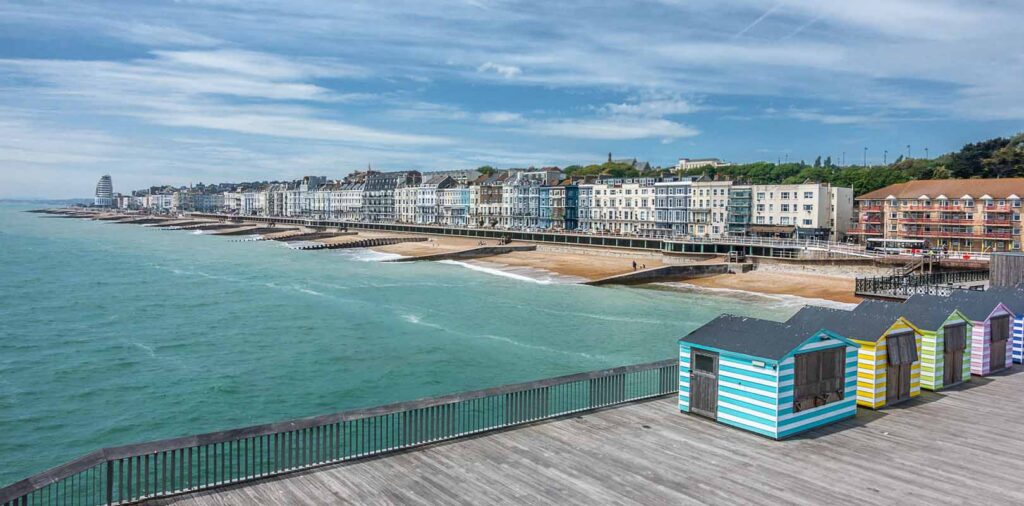 This view shows the St Leonards-on-Sea seafront from the Hastings Pier, Top 20 UK Holiday Destinations