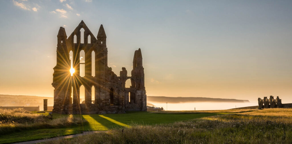 Whitby Abbey, a 7th-century monastery located in North Yorkshire, England.