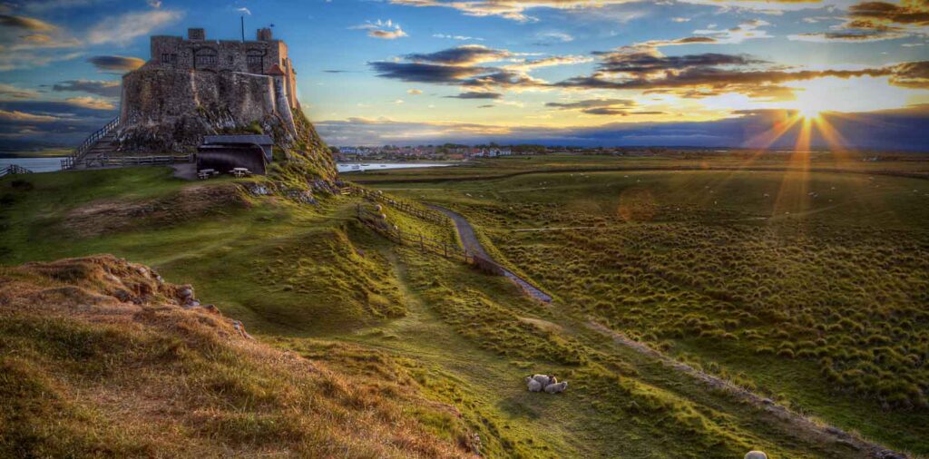 historic Lindisfarne Castle located on Holy Island in Northumberland, England.